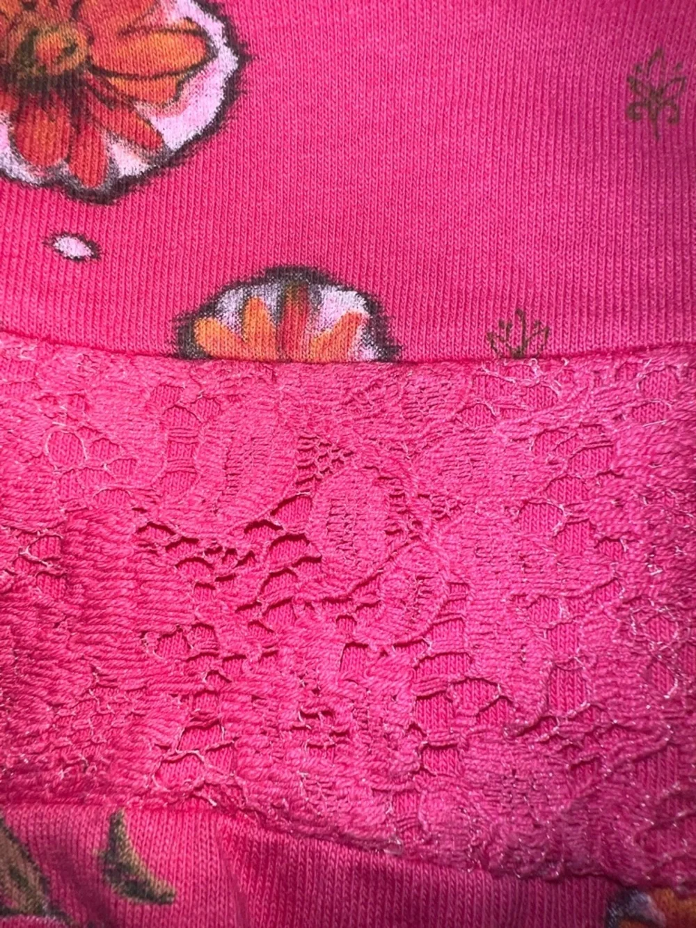 Vintage Kids stamp Hot Pink Crewneck 1 Piece with velour Top and Lace Trim​